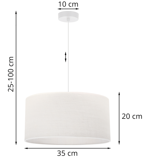 HVID JUTE HÆNGELAMPE 1 FLAD HVID LAMPESKÆRM 35CM E27
