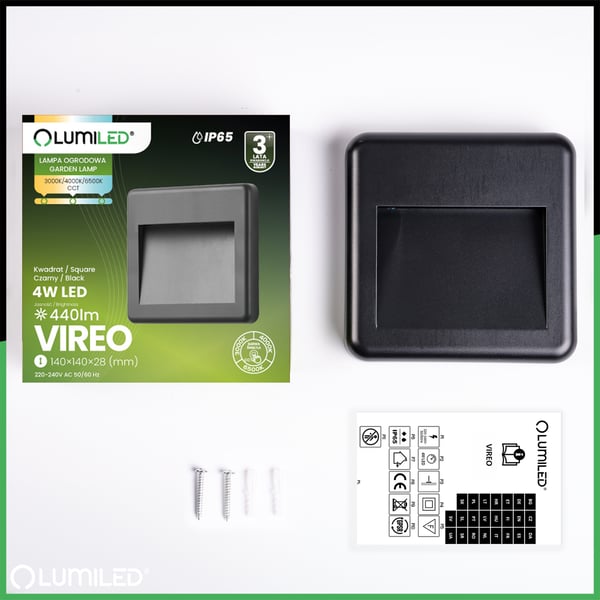 Puutarhan ulkoporrasvalaisin Julkisivuseinävalaisin CCT 3000-6500K LED 4W IP65 VIREO LUMILED