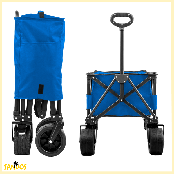 Strandvogn, turist, camping, transport, foldbar, tykke hjul, blå