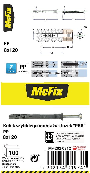 HURTIG MONTERINGSPLUG PP KONUS 8*120MM - MF-202-0812