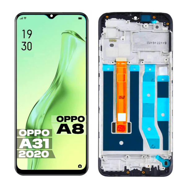 Oppo A8/A31 2020 original LCD-skærm og berøringsskærm renoveret sort ramme