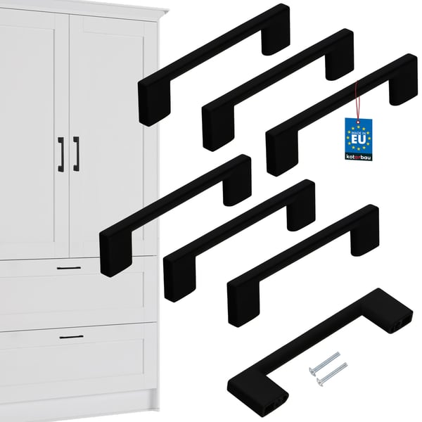 Kotarbau® Keittiön kalusteiden vedin Klassinen Moderni Pitkulainen Pitkä Mattamusta 126 MM Jako 96 MM 6 kpl:n sarja