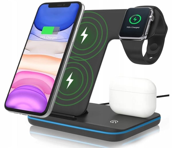 TRÅDLØS INDUKTIV DOCKINGSTATION 25W 3-i-1 iPhone Airpods