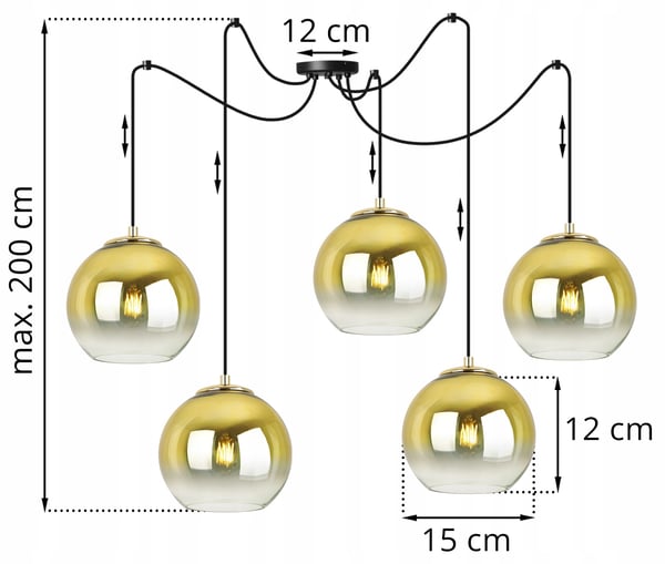 HÆNGELAMPE, LOFTKRONE, GYLDEN LAMPESKÆRM, 15 CM