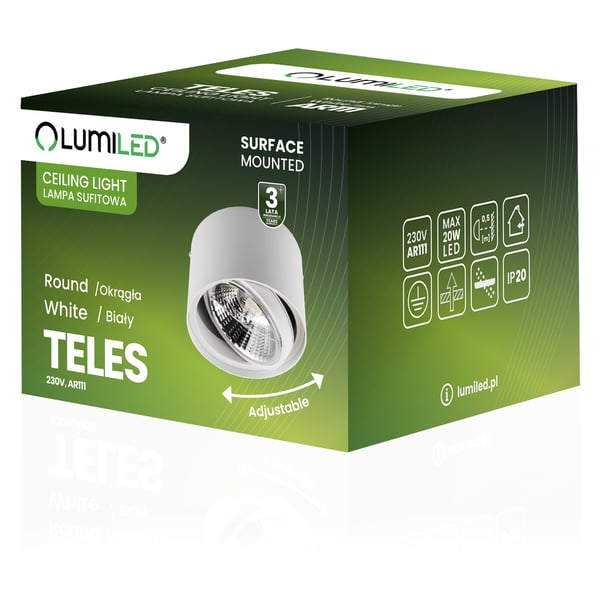 Monteringsram halogenspot rörlig GU10 AR111 rund vit 100mm TELES LUMILED