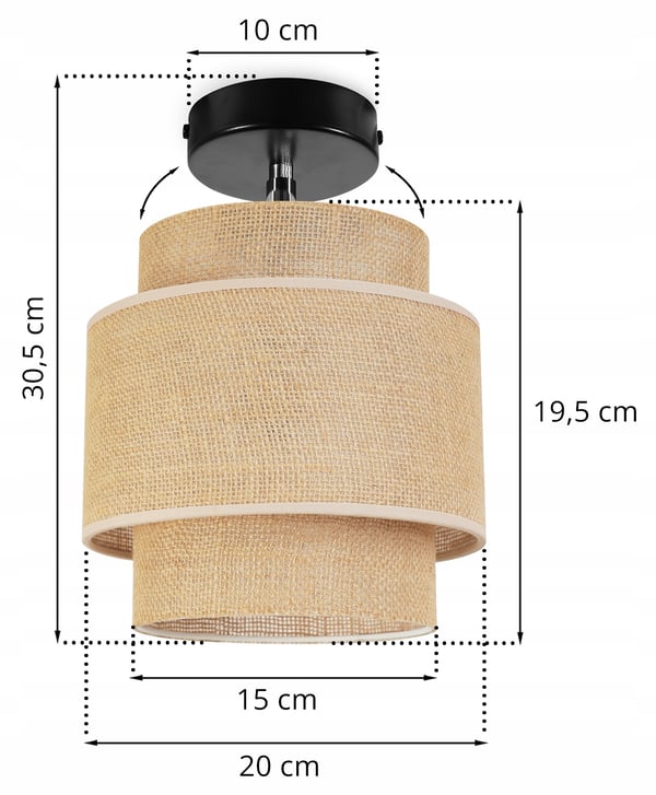 LOFTSLAMPE, VÆGLAMPE, LAMPESKÆRM, BOHO, JUTE, 20 CM
