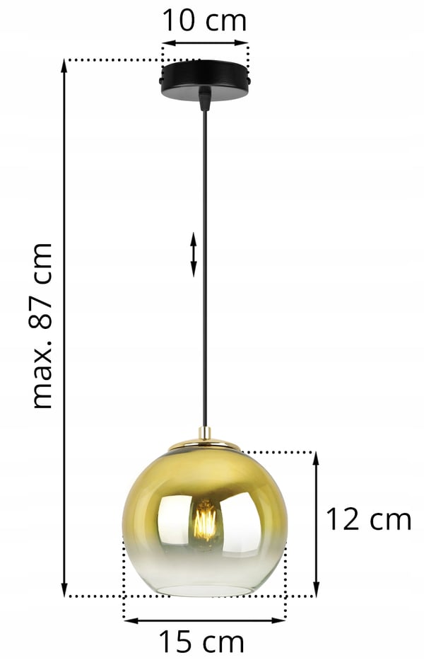 Hængende loftslampe med gylden lampeskærm 15 cm