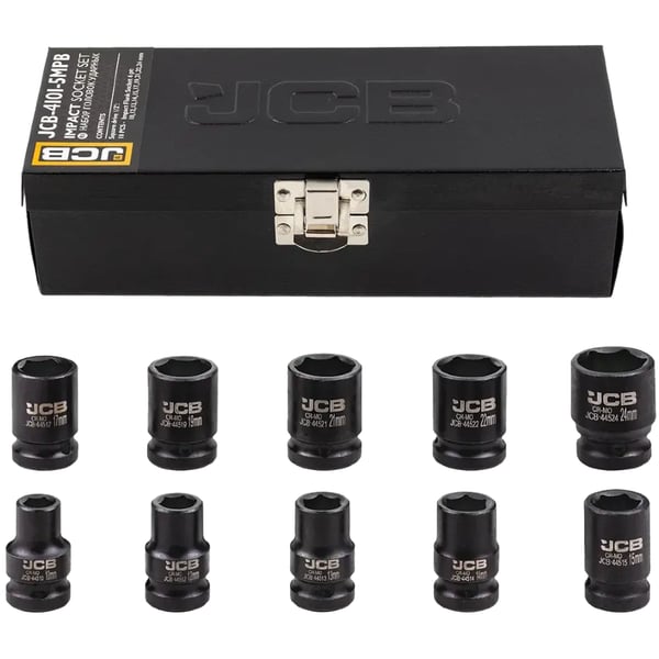 JCB iskuhylsysarja 1/2" Cr-Mo 6-kulmainen 10-osainen 10-24mm