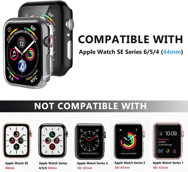 Beskyttende etui med glas til Apple Watch 4/5/6/SE 44 mm blandede farver 3 stk.