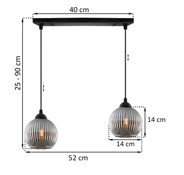RIFFLE BLACK -RIIPPUVALAISIN, 2 LITTEÄÄ, GRAFIITIN MUOTOINEN, PALLO E27
