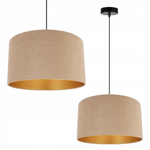 HÄNGANDE LAMPA TAKKRONAN GYLLENE SAMMETS LAMPSKÄRM