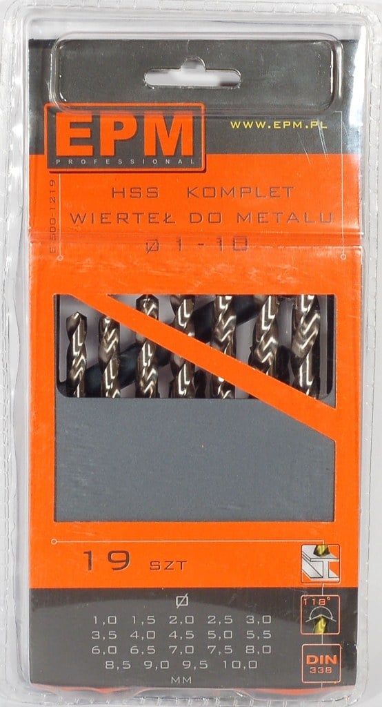 HSS-boresæt til metal 1-10 mm 19 dele - E-500-1219