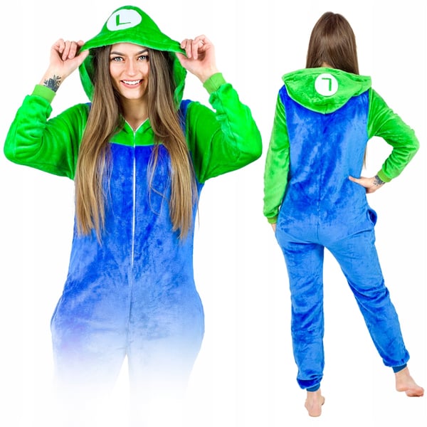 Miesten Luigi Mario Kigurumi Onesie -pyjamahaalari aikuisten asu M Mario Onesie -asu - L