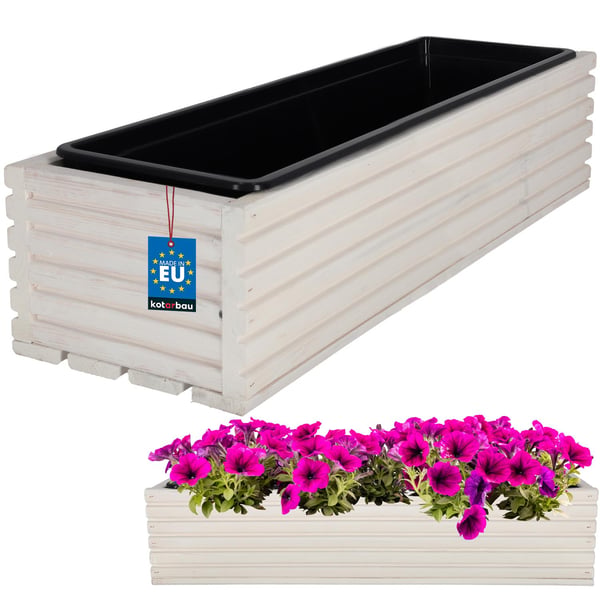 KOTARBAU® Træhavekasse til Terrasse med Indsats Hvid 64 x 20 CM
