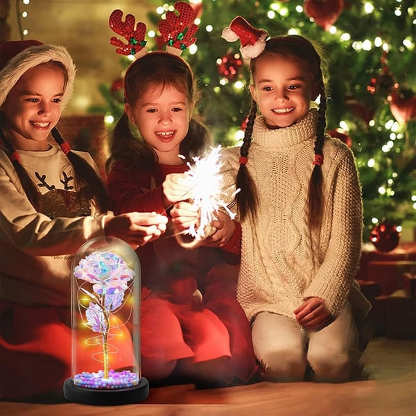 Eviga ros i glas, glitterud, LED, presentidé - farver