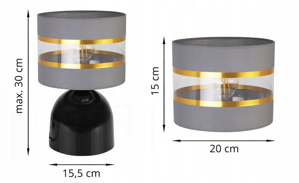 NATBORDLAMPE, ELEGANT GYLDET LAMPESKÆRM, 20 CM