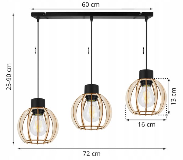 Hængende lampe, loftslysekrone, træ, LED lampeskærm