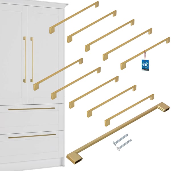Kotarbau køkkengreb klassisk moderne aflångt mat guld 358 mm afstand 320 mm sæt 10 stk