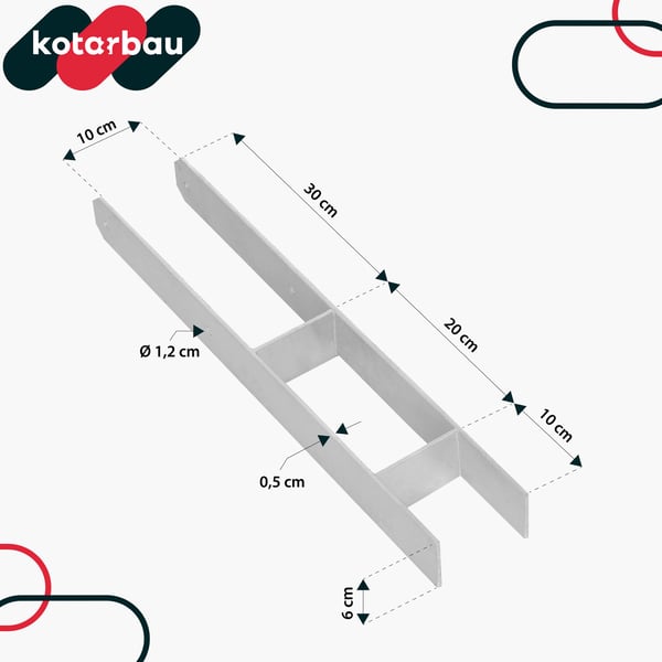 KOTARBAU® H-søjlefodskinne til vægmontering, galvaniseret stålankre 100 mm, sæt med 6