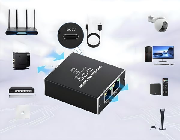 SPLITTER LAN 1x3 ADAPTER SWITCH SPLITTER 2xRJ45 ETHERNET 1000Mb GIGABIT