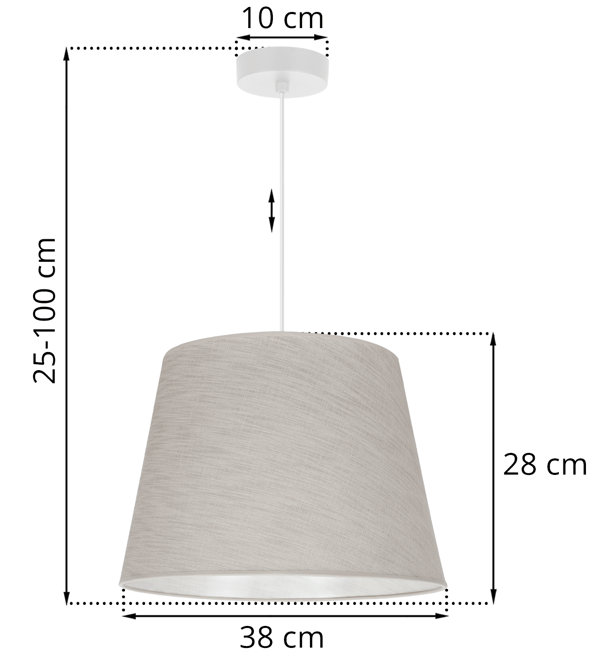 Hængelampe, linnedkegle, hvid, 1 flad, lys beige lampeskærm, L02 38cm