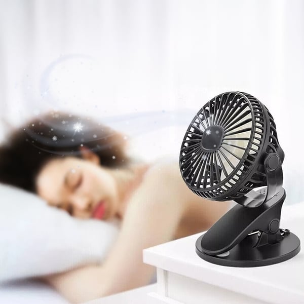 Ventilator med klips, miniventilator, USB-opladning, mobil, sort, skrivebord