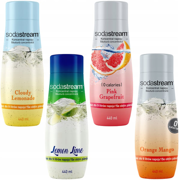 4 SodaStream-tiivisteen setti: Sitruuna-Lime + Limonadi + Greippi + Appelsiini-Mango
