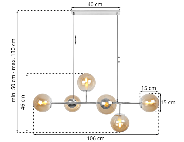 SIENA LOFTLAMPE KROM 6 STK. HONNING E14 LANGE ARME