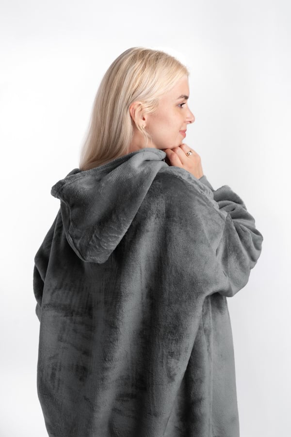 Tæppe med hætte tæppe sweatshirt grå universal blød tyk stor oversize