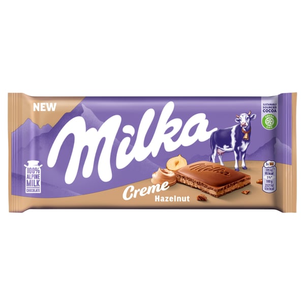 Milka Creme Maitosuklaa hasselpähkinätäytteellä 85 g