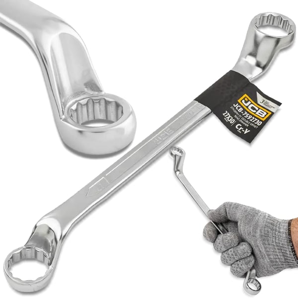 JCB RINGNØGLE 2-SIDET 75 GRADER ANKEL 27x30 mm Cr-V 12-PUNKT