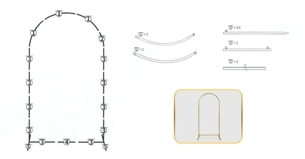 Rektangulär ballongbågram 200x100 cm guld