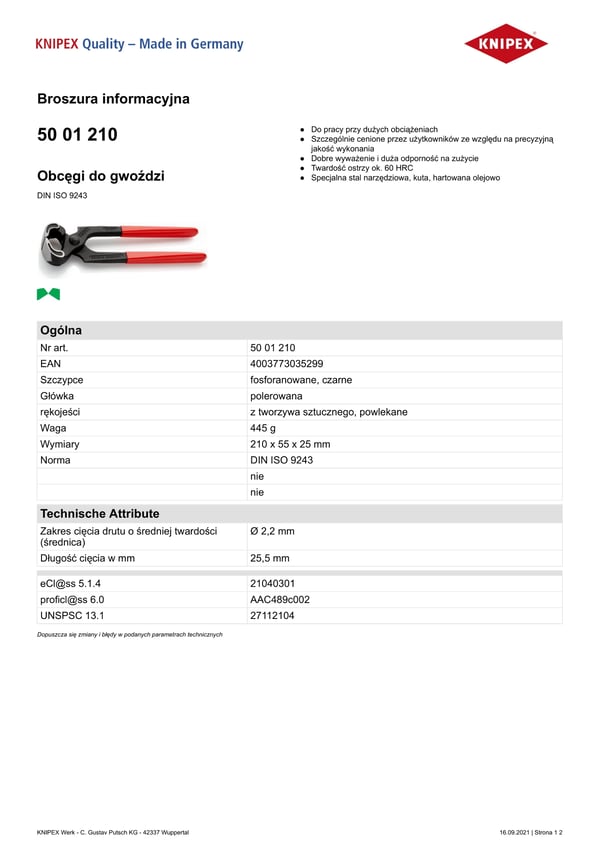 SPIKAVTÄNGARE 210MM - KN 50 01 210