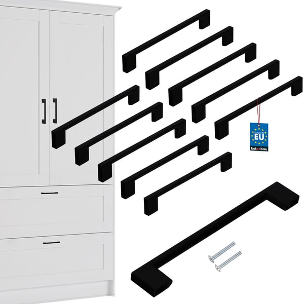 KOTARBAU køkkengreb klassisk moderne aflang sort mat 190 mm afstand 160 mm sæt á 10