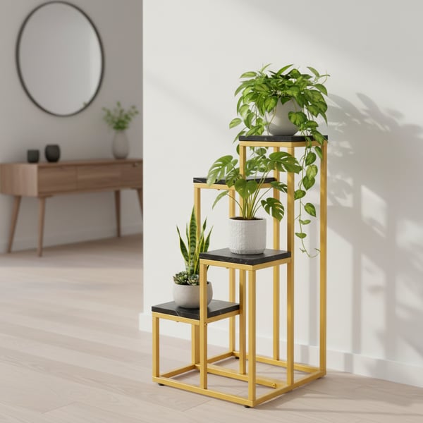 Stående blomsterstativ, plantestativ, metalloft, 4 niveauer, 68 cm