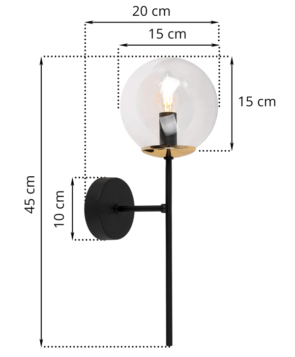 SIENA SORT OG GULD VÆGLAMPE 1 FLAD KLAR LAMPE E14