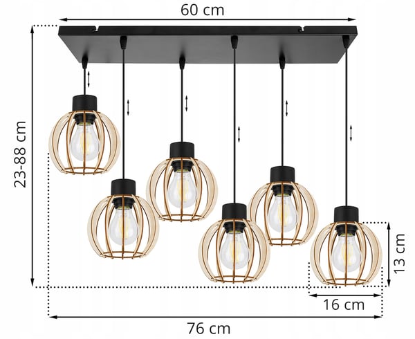 Hængende lampe, loftslysekrone, træ, LED lampeskærm