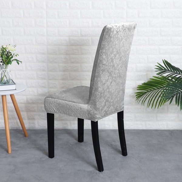 Paksu kohokuvioitu samettinen tuolinpäällinen, vaaleanharmaa