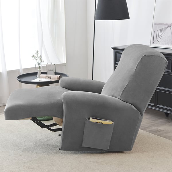 Päällinen nojatuoliin taittuvalla jalkatuella (4 osaa), samettia, tummanharmaa