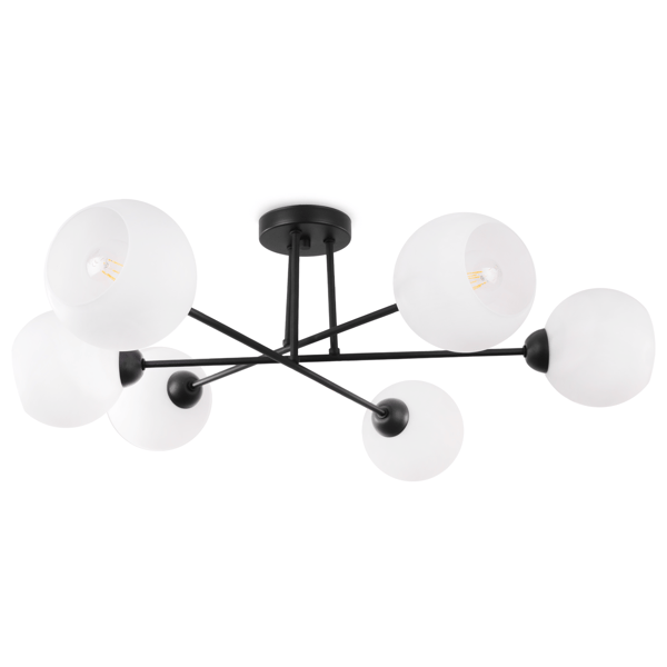 ASTURIA TAKLAMPA SVART 6 MATTVIT LAMPSKÄRM E27