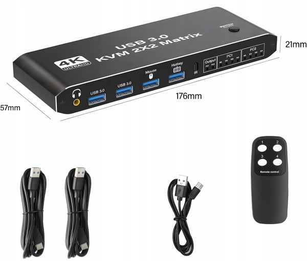 KVM-KONSOL 2x2 HDMI 2.0 4xUSB 3.0 Switch Matris Switch 2 skärmar 4K