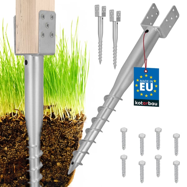 KOTARBAU® Stål U-bolt jordankerstolpe til hegn, pavilloner 81 x 710 mm sæt med 2