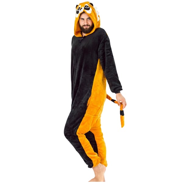 Varm damepyjamas vaskebjørn gave kigurumi onesie behageligt outfit XL Onesie vaskebjørn kostume - S