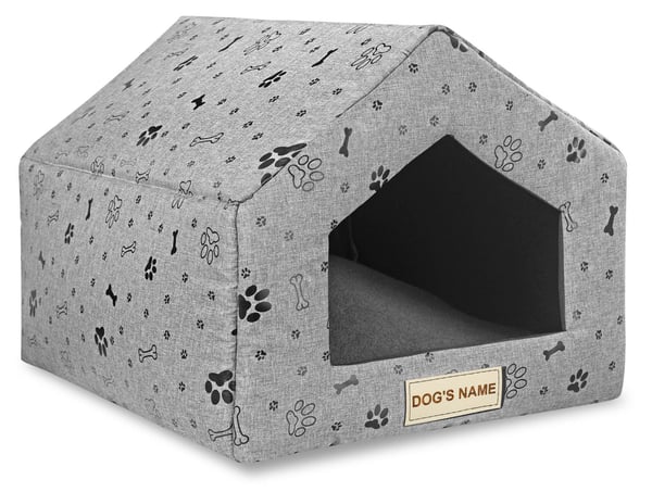 Personliggjort hundeseng hus 50x40 cm H=38 cm sorte poter