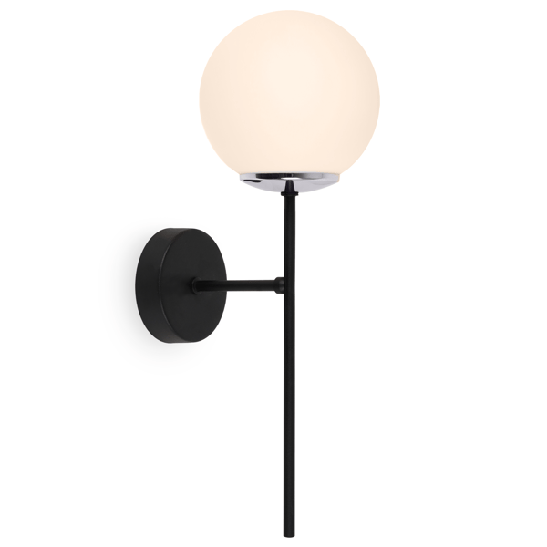 SIENA VÆGLAMPE SORT KROM 1 FLAD HVID LAMPE E14