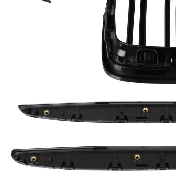 BMW 3 E90 / E91 04-09 SEDAN / KOMBI gitter mellem forlygterne (nyrerne) venstre + højre sæt SORTE GLOSSY DOBBELTE BÅNDRIBBER