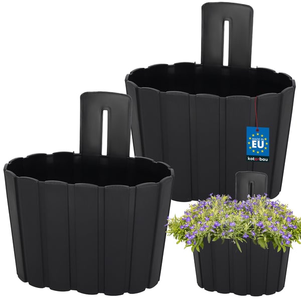 Väghängande blomkruka för balkong rustik antracit 20 cm 2 st