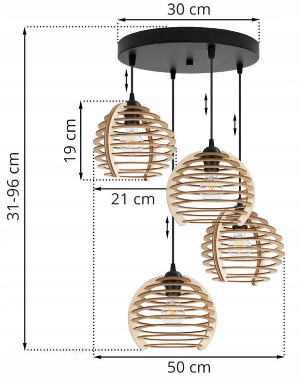 Hængende lampe, loftslysekrone, træ, LED lampeskærm