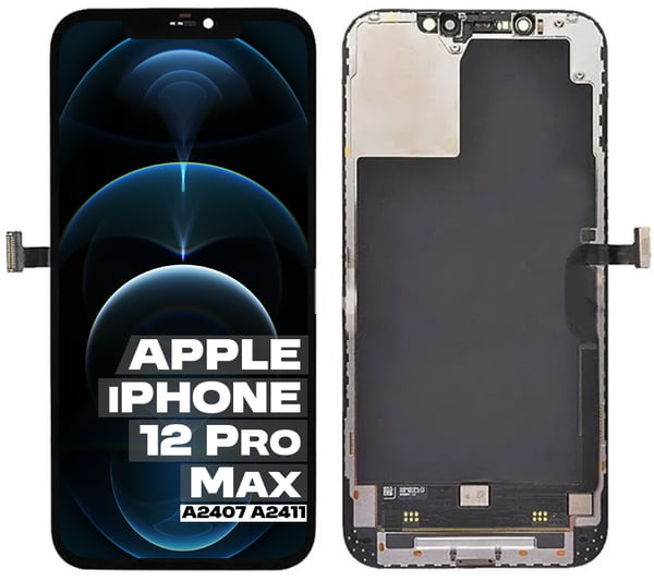 Original LCD-skärm med pekskärm och digitaliserare för iPhone 12 Pro Max, glasbyte