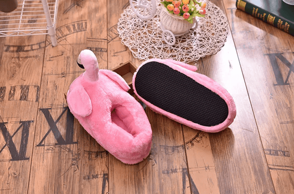 Plyschiga flamingo tofflor bekväma varma presentidé roliga rosa ONESIES